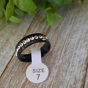 Metallic Black Stainless Steel Ring with Zirconia Diamond Inlay  Size 7, NWT!